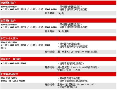 汇丰银行客服电话,账户余额及其它信息